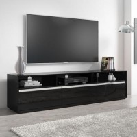 GRADE A1 - Black High Gloss XL TV Unit with Sound Bar Shelf - TV's up to 80" - Neo