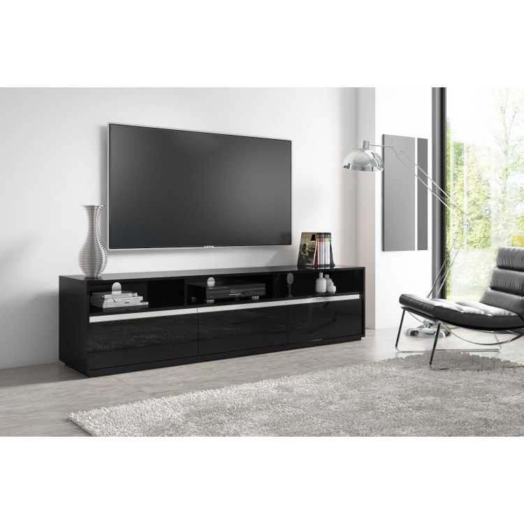 Large Black Gloss TV Unit with Storage Drawers- TVs up to 80" - Evoque