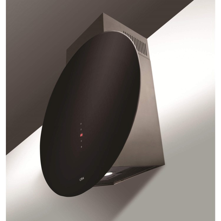 CDA EVQ7BL Level 3 Circular 70cm Chimney Cooker Hood Stainless Steel And Black Glass