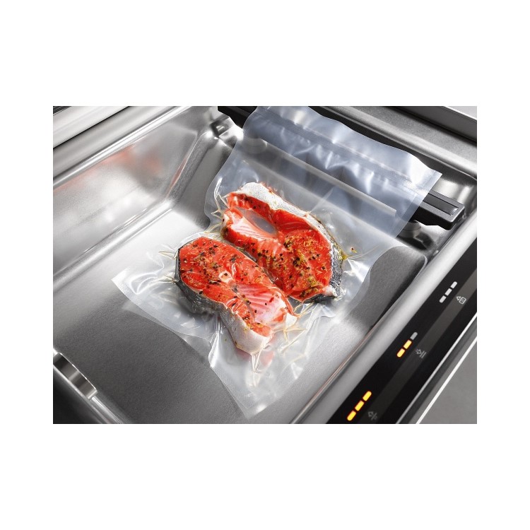 Miele EVS6114 14cm High Vacuum Drawer For Sous Vide Cooking - Black Glass With Wide CleanSteel Trim