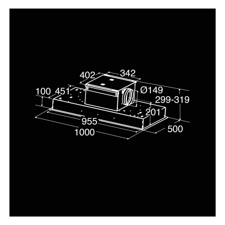 CDA EVX100SS 100cm Wide Ceiling Cooker Hood Stainless Steel
