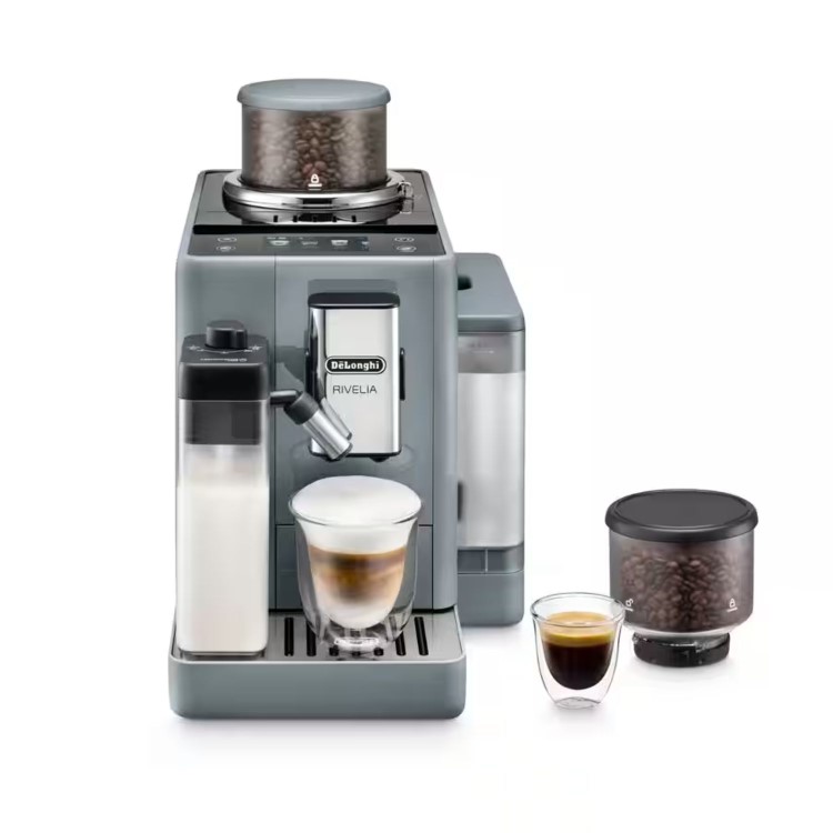 De’Longhi EXAM440.55.G Rivelia – Pebble Grey Automatic Compact Bean-to-Cup Coffee Machine with Milk Frother