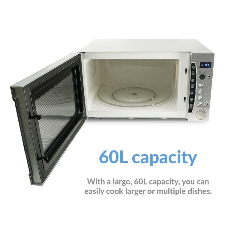 GRADE A2 - electriQ 1250W 60L Large Capacity Programmable Commercial Microwave with Humidity Sensor for Commercial Kitchens & Catering - Silver