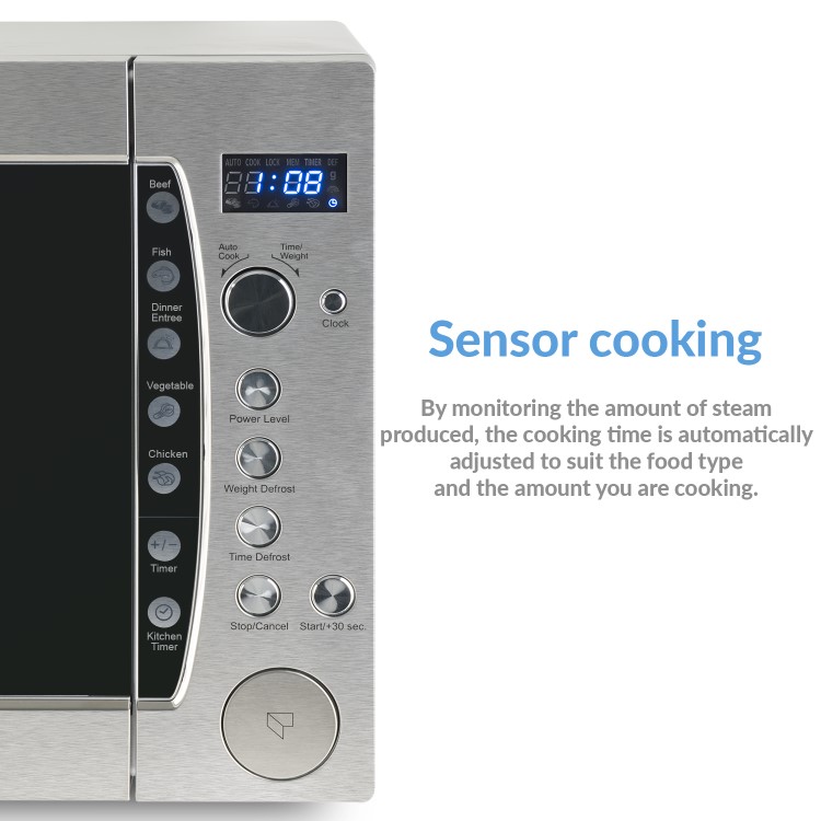 GRADE A2 - electriQ 1250W 60L Large Capacity Programmable Commercial Microwave with Humidity Sensor for Commercial Kitchens & Catering - Silver