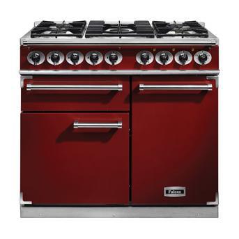 Falcon 98500 1000 Deluxe Dual Fuel Range Cooker - Cherry Red - Gloss Pan Stands