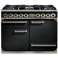 Falcon Deluxe 110cm Dual Fuel Range Cooker - Black & Brass Falcon Deluxe 110cm Dual Fuel Range Cooker - Black & Brass