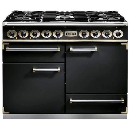 Falcon Deluxe 110cm Dual Fuel Range Cooker - Black & Brass