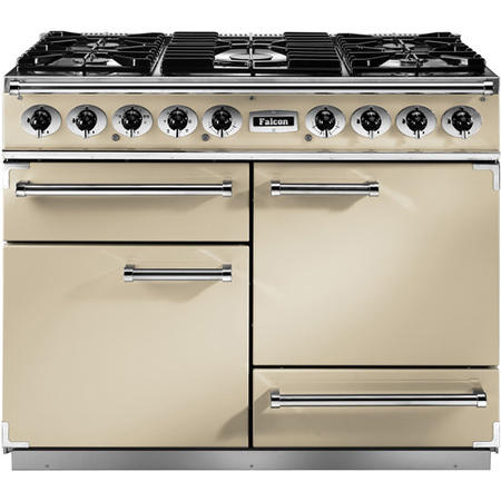 GRADE A2 - Light cosmetic damage - Falcon 76850 - 1092 Deluxe 110cm Dual Fuel Range Cooker - Cream And Chrome - Matt Pan Stands