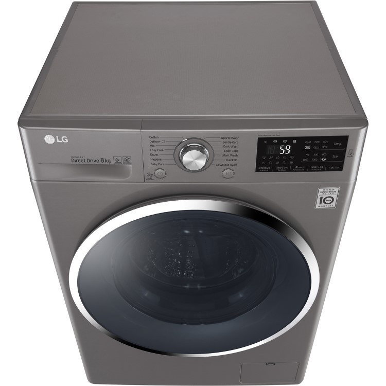 LG F4J6TN2S DirectDrive SmartThink Connectivity 8kg 1400rpm Freestanding Washing Machine-Shine Steel