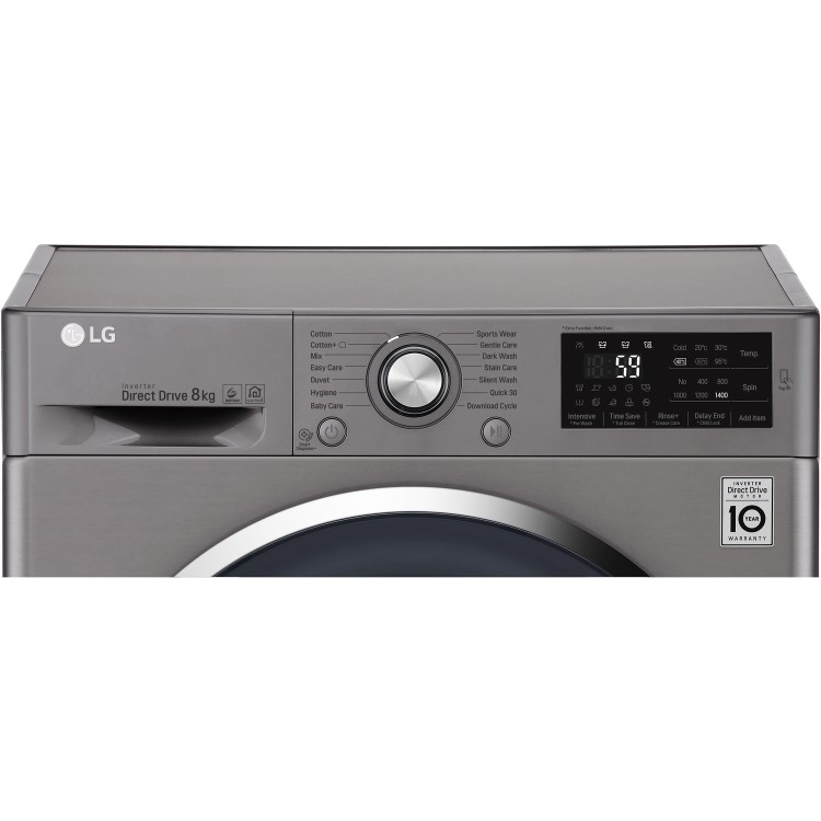 LG F4J6TN2S DirectDrive SmartThink Connectivity 8kg 1400rpm Freestanding Washing Machine-Shine Steel