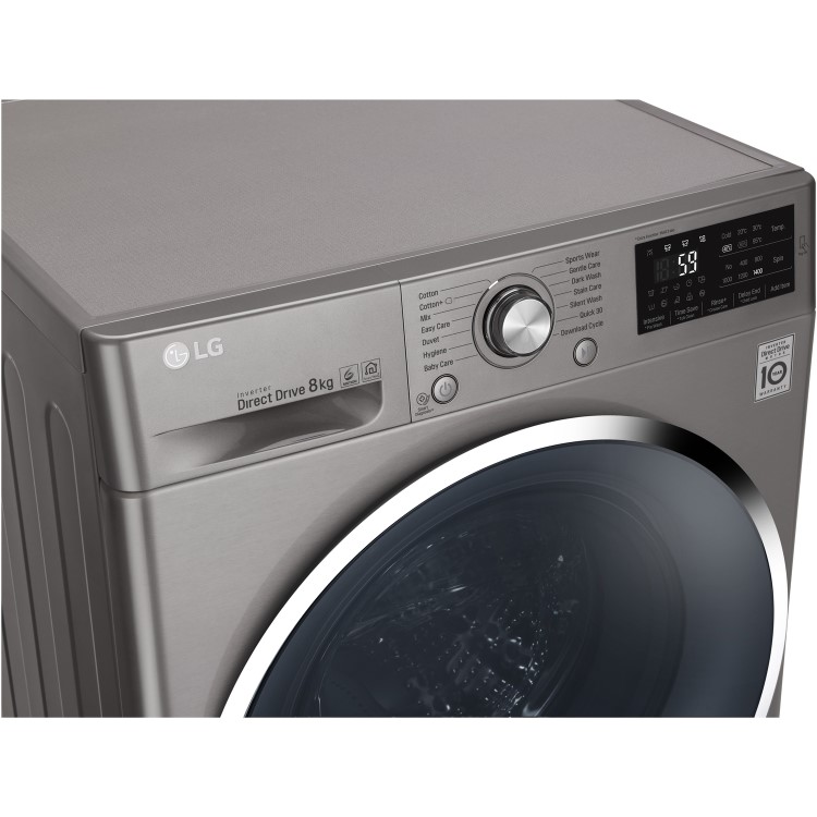 LG F4J6TN2S DirectDrive SmartThink Connectivity 8kg 1400rpm Freestanding Washing Machine-Shine Steel