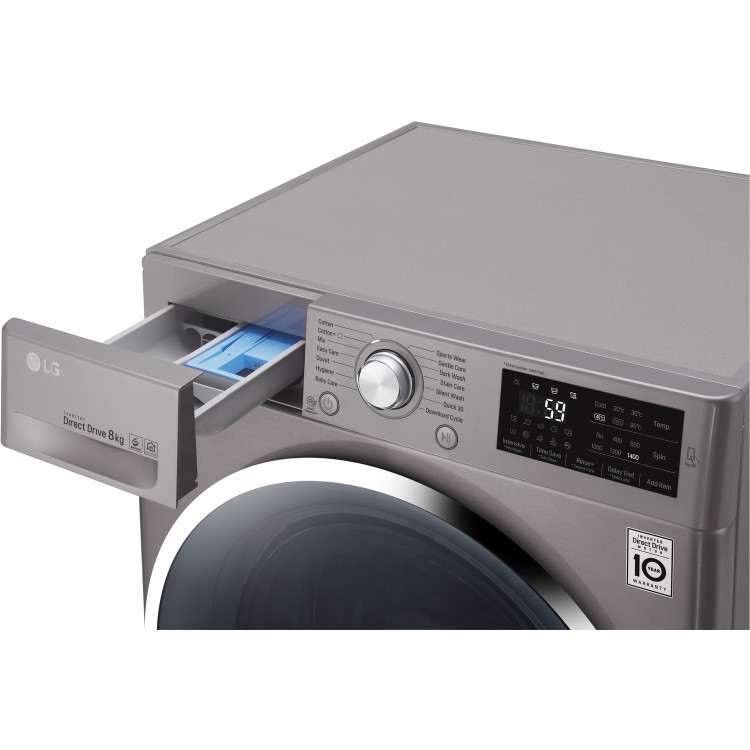 LG F4J6TN2S DirectDrive SmartThink Connectivity 8kg 1400rpm Freestanding Washing Machine-Shine Steel