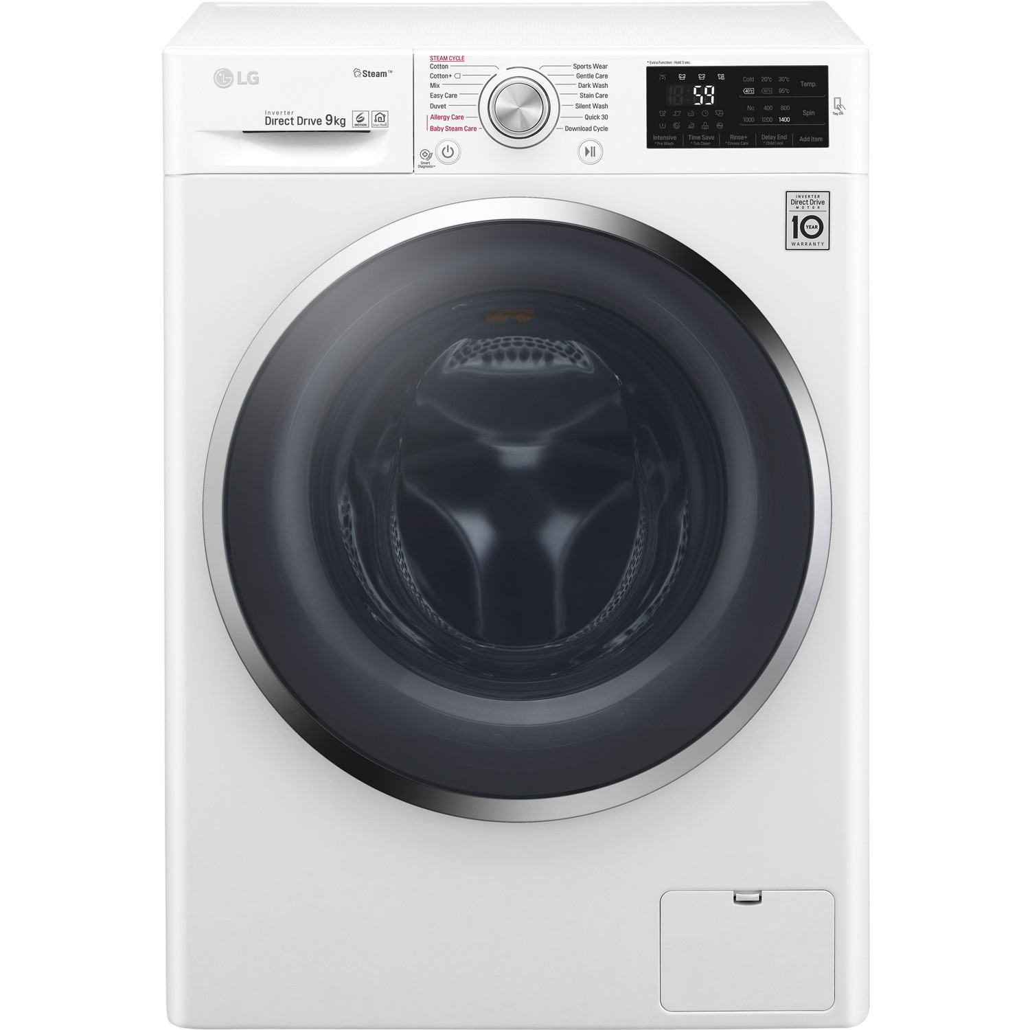 LG F4J6VY2W 9kg Washing Machine With Steam Technology And Smart ThinQ Connectivity White Appliances Direct