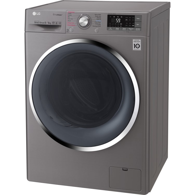 LG F4J8FH2S 9kg Wash 6kg Dry Eco Hybrid Freestanding Washer Dryer With TrueSteam And SmartThinQ - Shiny Steel