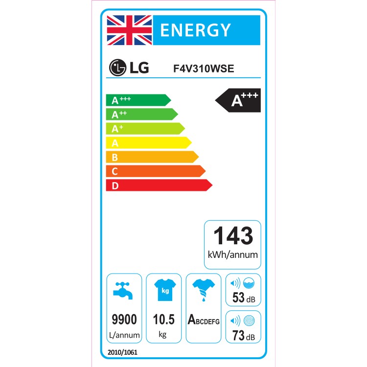 GRADE A1 - LG F4V310WSE 10.5kg 1400rpm Freestanding Washing Machine - White