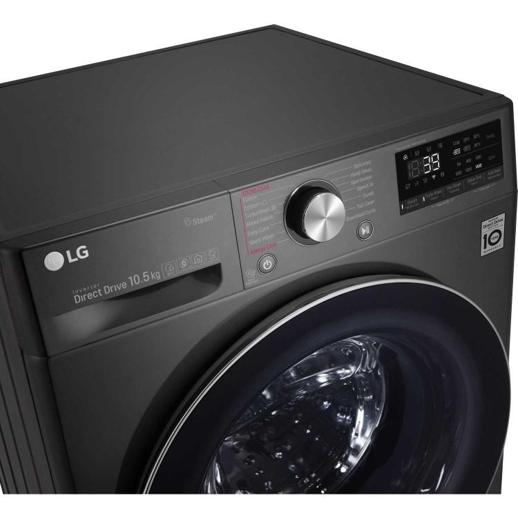 LG F4V910BTS 10.5kg 1400rpm AI DD Freestanding Washing Machine With TurboWash 360 & Steam - Black Steel
