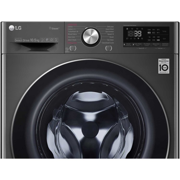 LG F4V910BTS 10.5kg 1400rpm AI DD Freestanding Washing Machine With TurboWash 360 & Steam - Black Steel