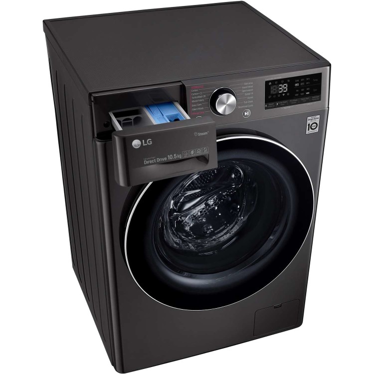 LG F4V910BTS 10.5kg 1400rpm AI DD Freestanding Washing Machine With TurboWash 360 & Steam - Black Steel
