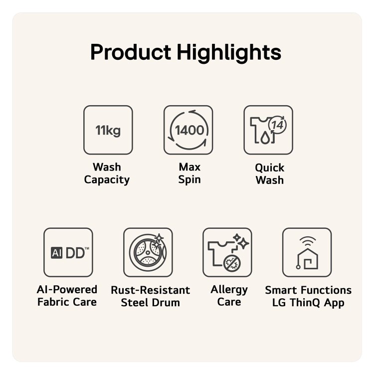 LG Series 4 Pro AI Direct Drive 11kg 1400rpm Washing Machine - Black