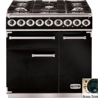 Falcon Deluxe 90cm Dual Fuel Range Cooker - Black & Brass Falcon Deluxe 90cm Dual Fuel Range Cooker - Black & Brass