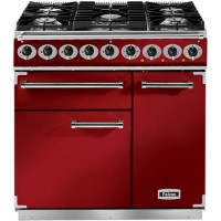 Falcon 87070 - 900 Deluxe 90cm Dual Fuel Range Cooker - Cherry Red And Nickel - Gloss Pan Stands
