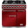 Falcon 87070 - 900 Deluxe 90cm Dual Fuel Range Cooker - Cherry Red And Nickel - Gloss Pan Stands