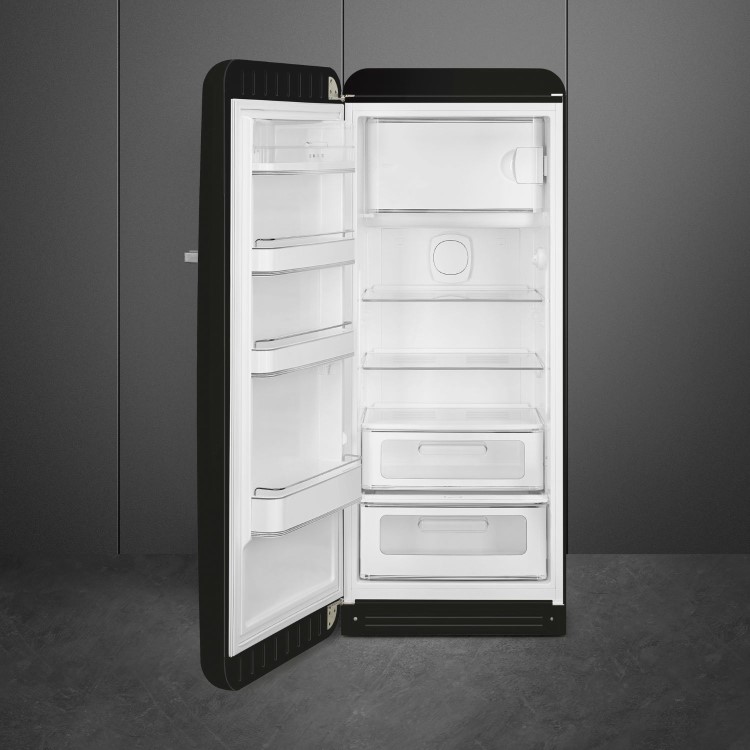 Smeg 244 Litre Fifties Style Left Hand Hinge Freestanding Fridge With Ice Box – Black