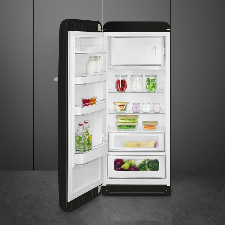 Smeg 244 Litre Fifties Style Left Hand Hinge Freestanding Fridge With Ice Box – Black