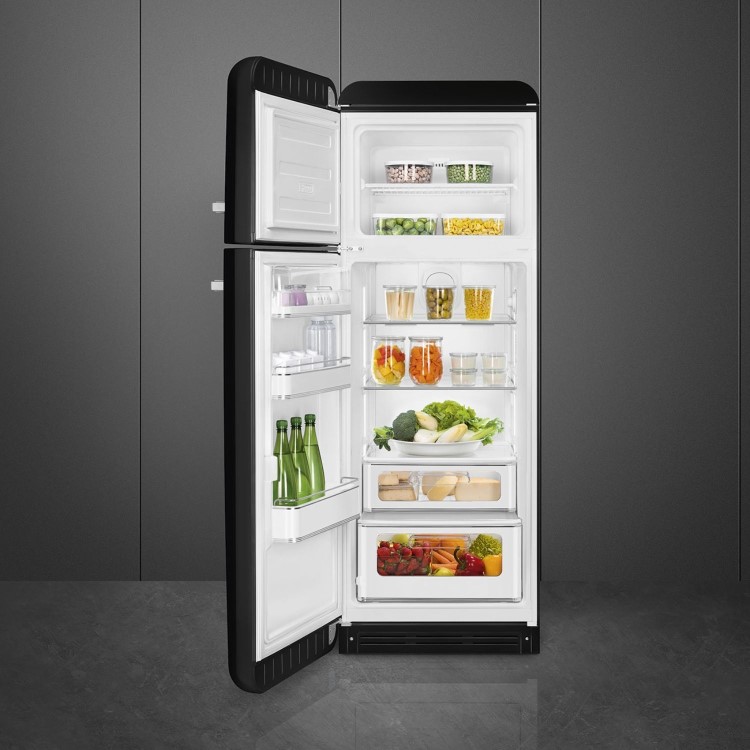 Smeg 294 Litre Fifties Style Left Hand Hinge 70/30 Fridge Freezer - Black