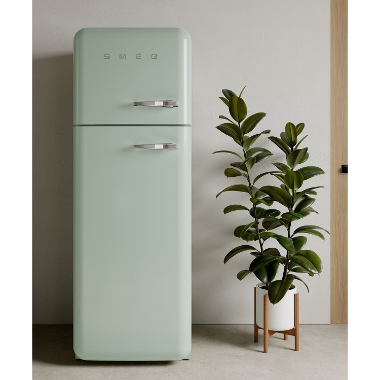 Smeg 294 Litre Fifties Style Left Hand Hinge 70/30 Fridge Freezer - Pastel Green