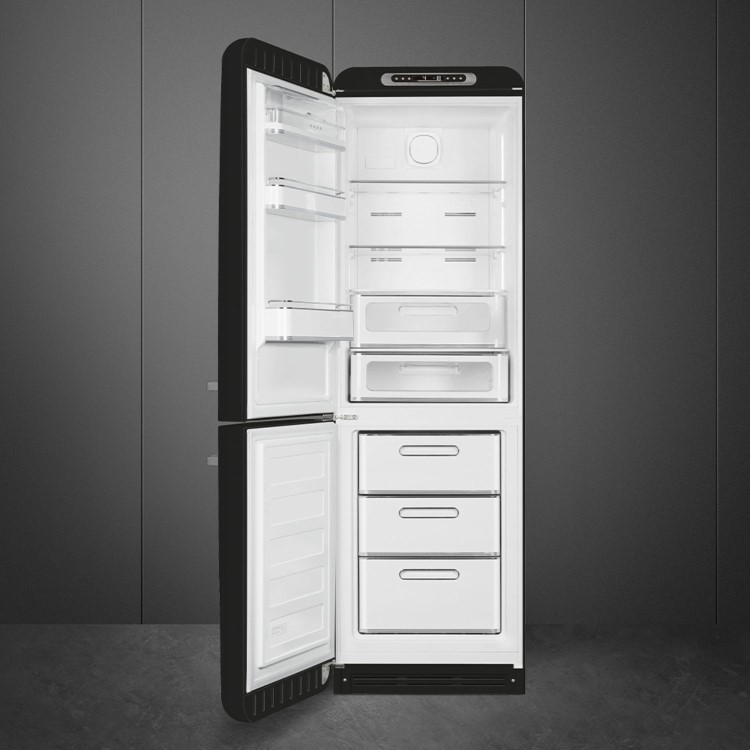 Smeg 331 Litre Fifties Style Left Hand Hinge 70/30 Fridge Freezer - Black