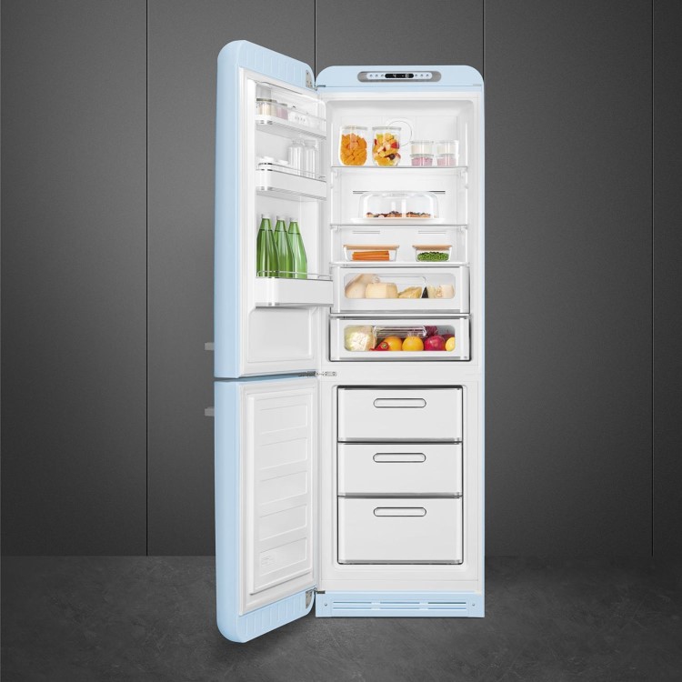 Smeg 331 Litre Fifties Style Left Hand Hinge 70/30 Fridge Freezer - Pastel Blue