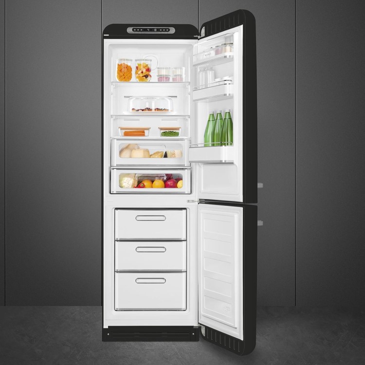 Smeg 331 Litre Fifties Style Right Hand Hinge 70/30 Fridge Freezer - Black