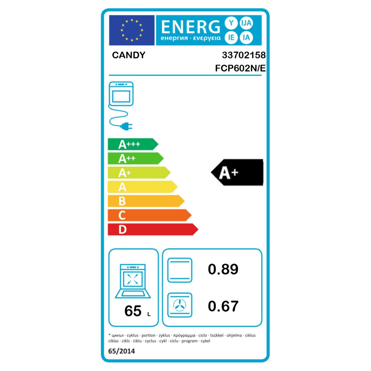Refurbished Candy FCP602N/E 60cm Single Built In Oven Black 78037980/1