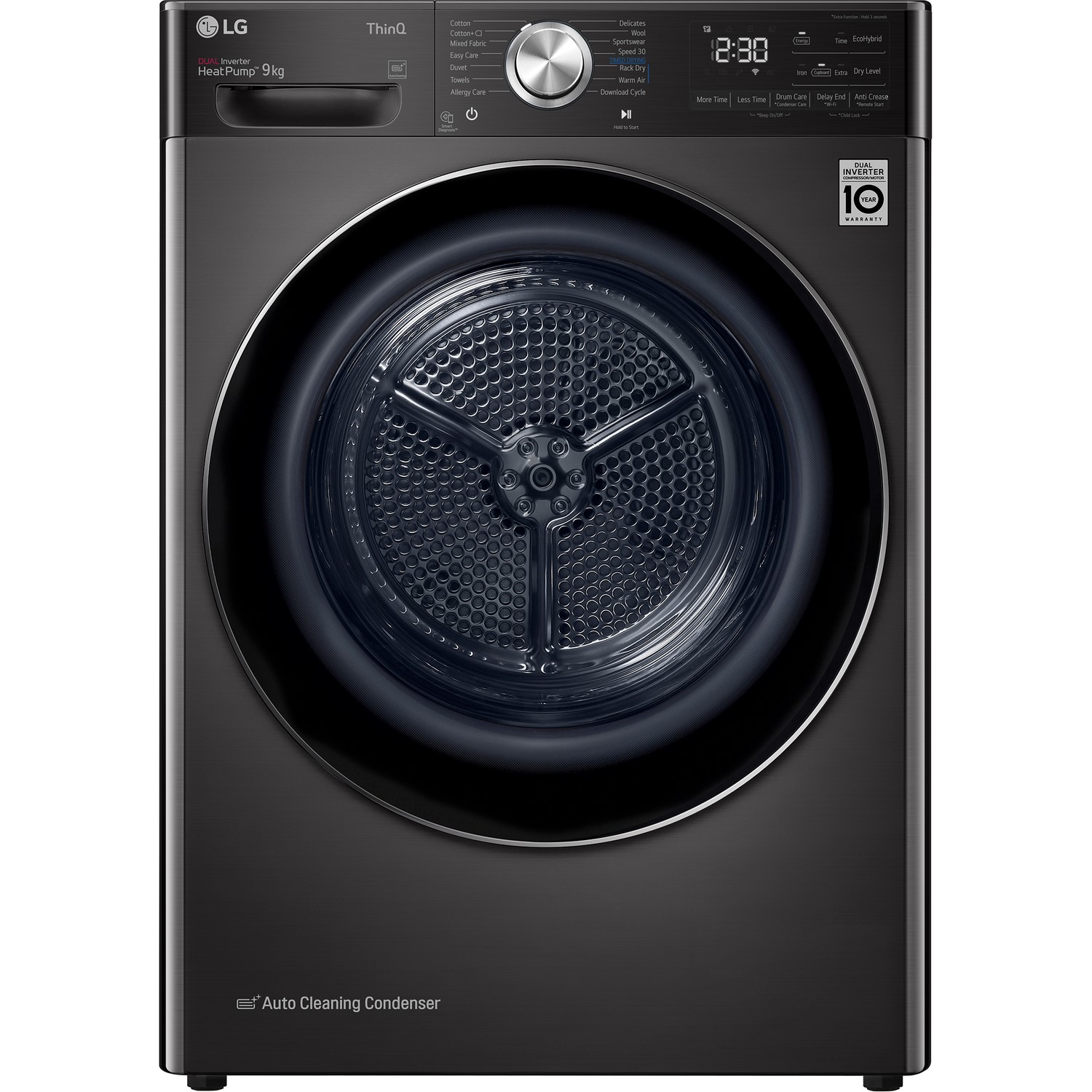 LG EcoHybrid 9kg Freestanding Heat Pump Tumble Dryer - Black Steel