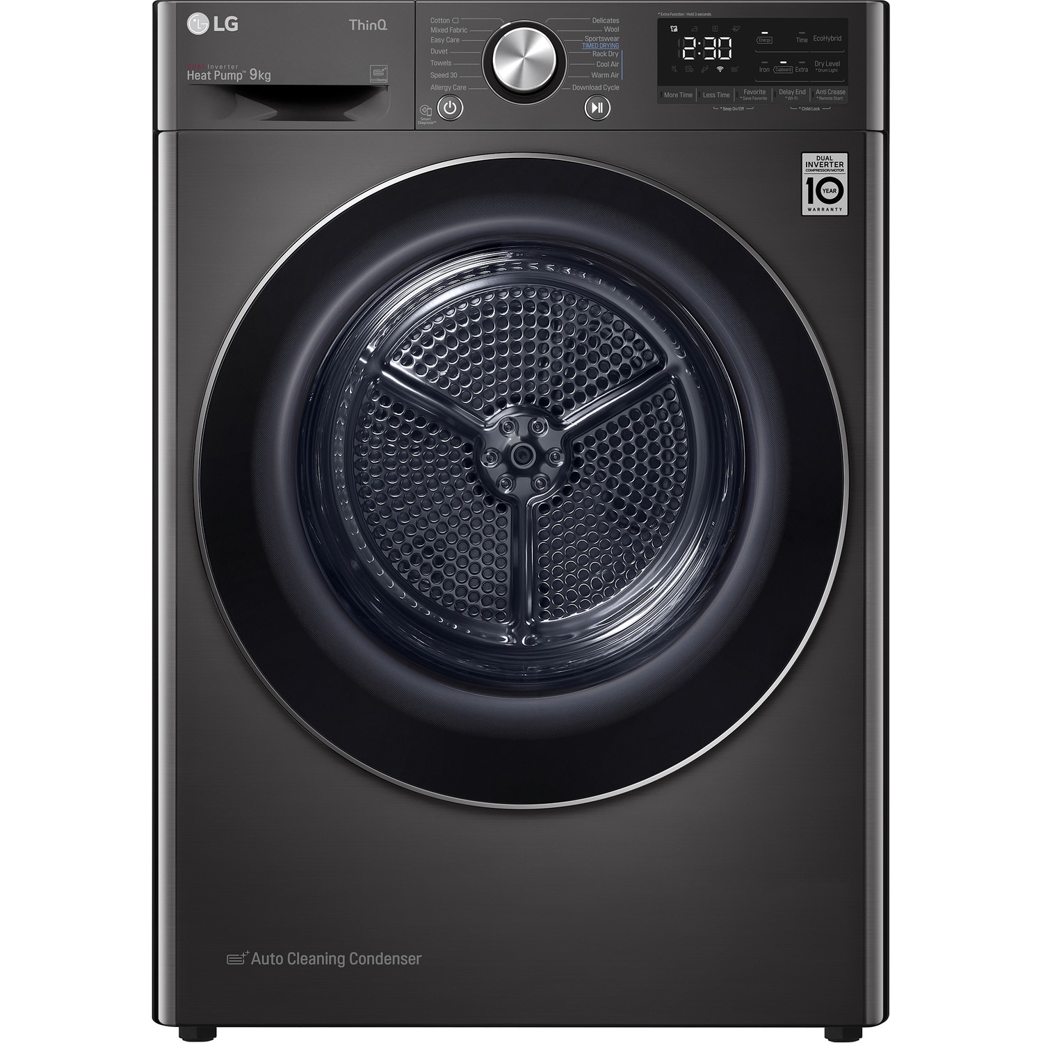 LG EcoHybrid 9kg Freestanding Heat Pump Tumble Dryer - Black Steel