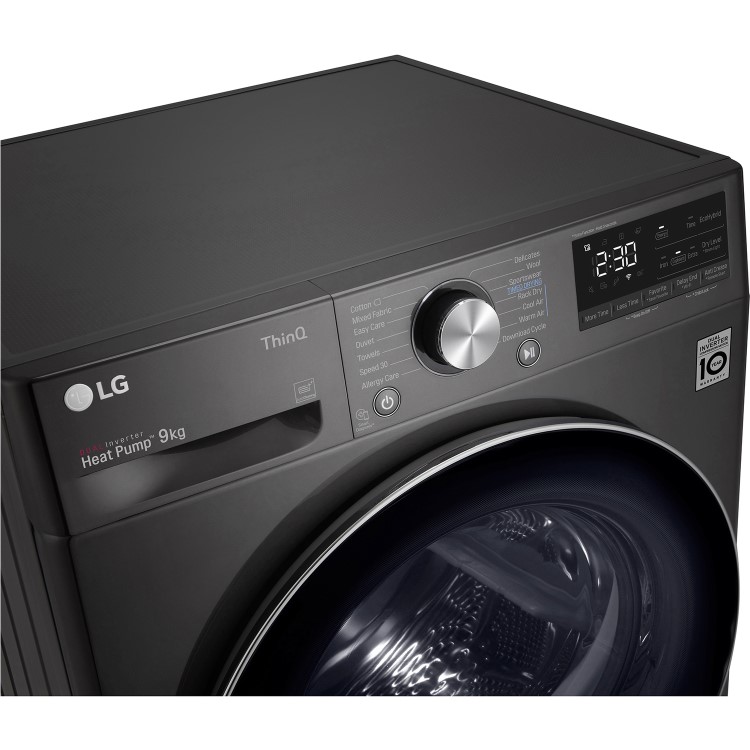 LG EcoHybrid 9kg Freestanding Heat Pump Tumble Dryer - Black Steel