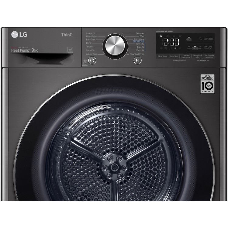 LG EcoHybrid 9kg Freestanding Heat Pump Tumble Dryer - Black Steel