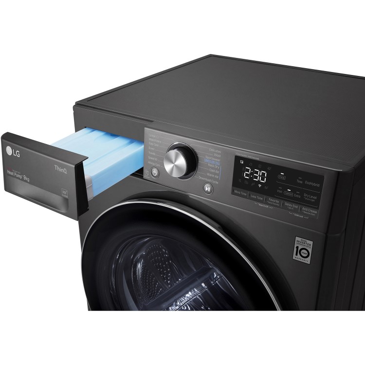 LG EcoHybrid 9kg Freestanding Heat Pump Tumble Dryer - Black Steel