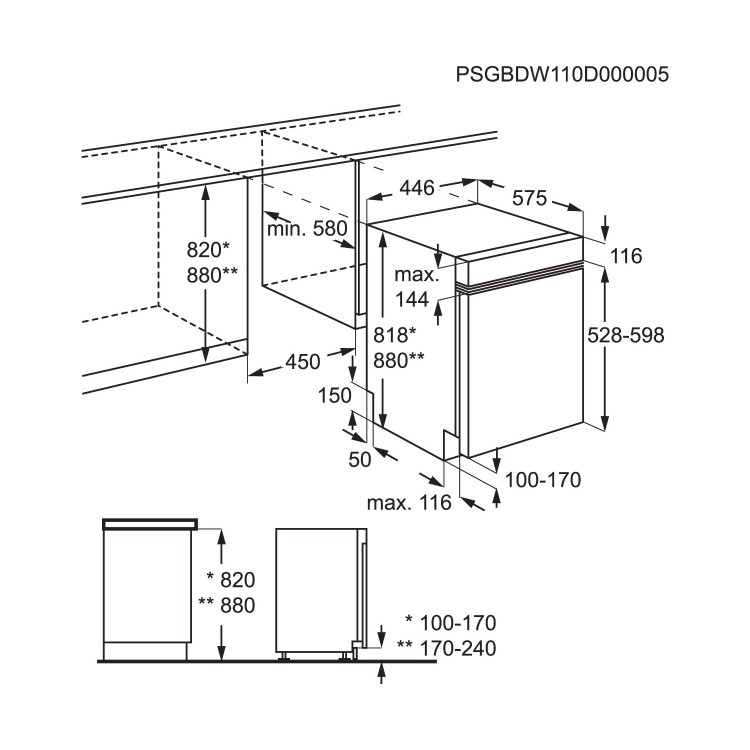 AEG FEB52600ZM 13 Place Semi Integrated Dishwasher - Stainless Steel Control Panel
