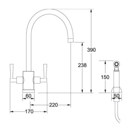 Franke FFOLYSS-HS Olympus FilterFlow Tap With Side Spray In SilkSteel