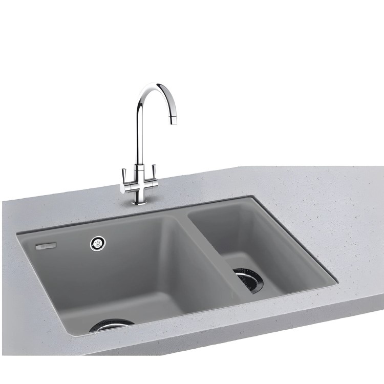 Carron Phoenix Fiji 150-16 1.5 Bowl Undermount Kitchen Sink - Stone Grey
