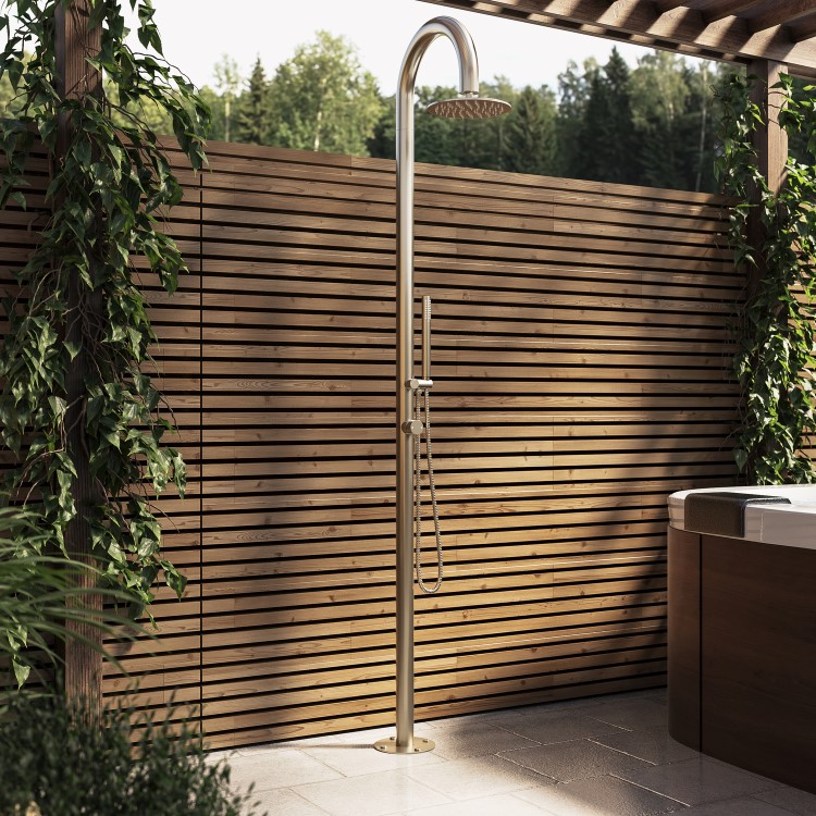 Brushed Brass Outdoor Shower with Pencil Hand Shower 2 Outlets - Fiji
