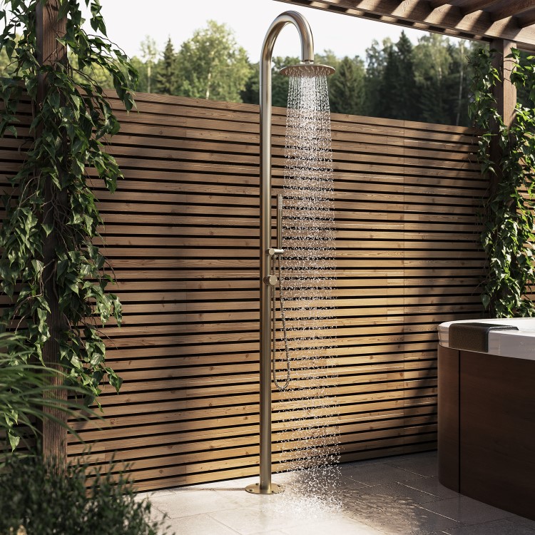 Brushed Brass Outdoor Shower with Pencil Hand Shower 2 Outlets - Fiji