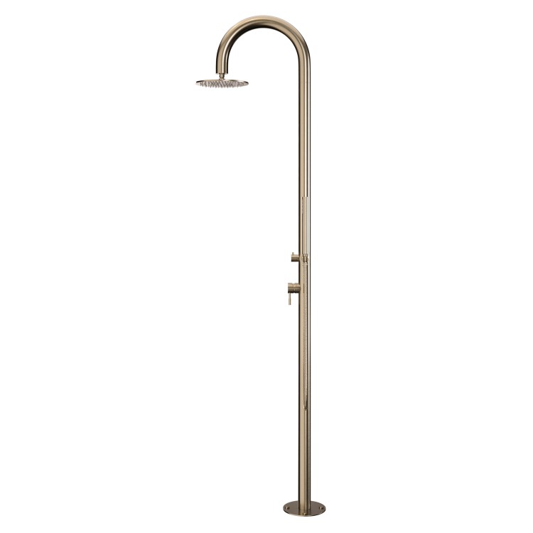 Brushed Brass Outdoor Shower with Pencil Hand Shower 2 Outlets - Fiji