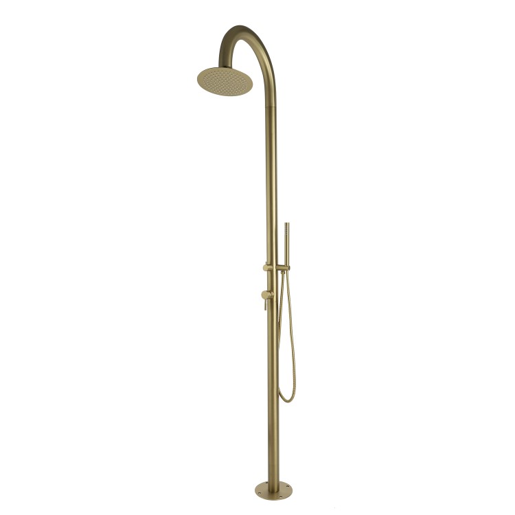Brushed Brass Outdoor Shower with Pencil Hand Shower 2 Outlets - Fiji