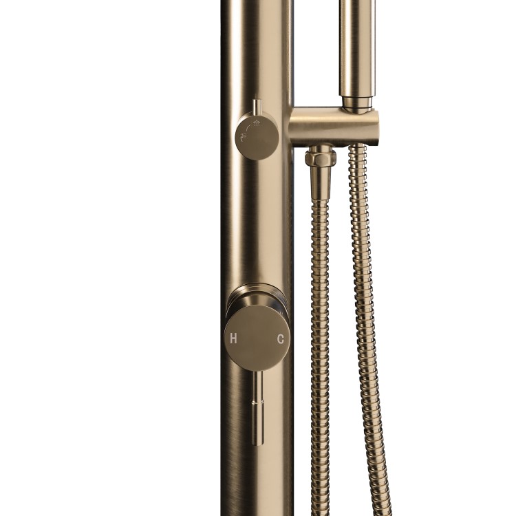 Brushed Brass Outdoor Shower with Pencil Hand Shower 2 Outlets - Fiji