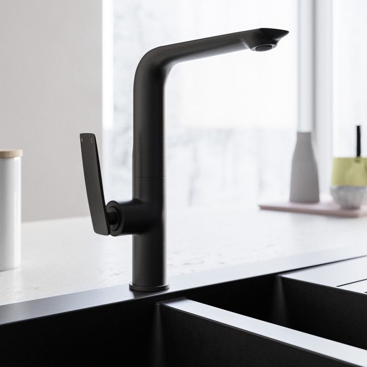 1.5 Bowl Black Granite Composite Undermount Kitchen Sink with Mixer Tap Set - Enza