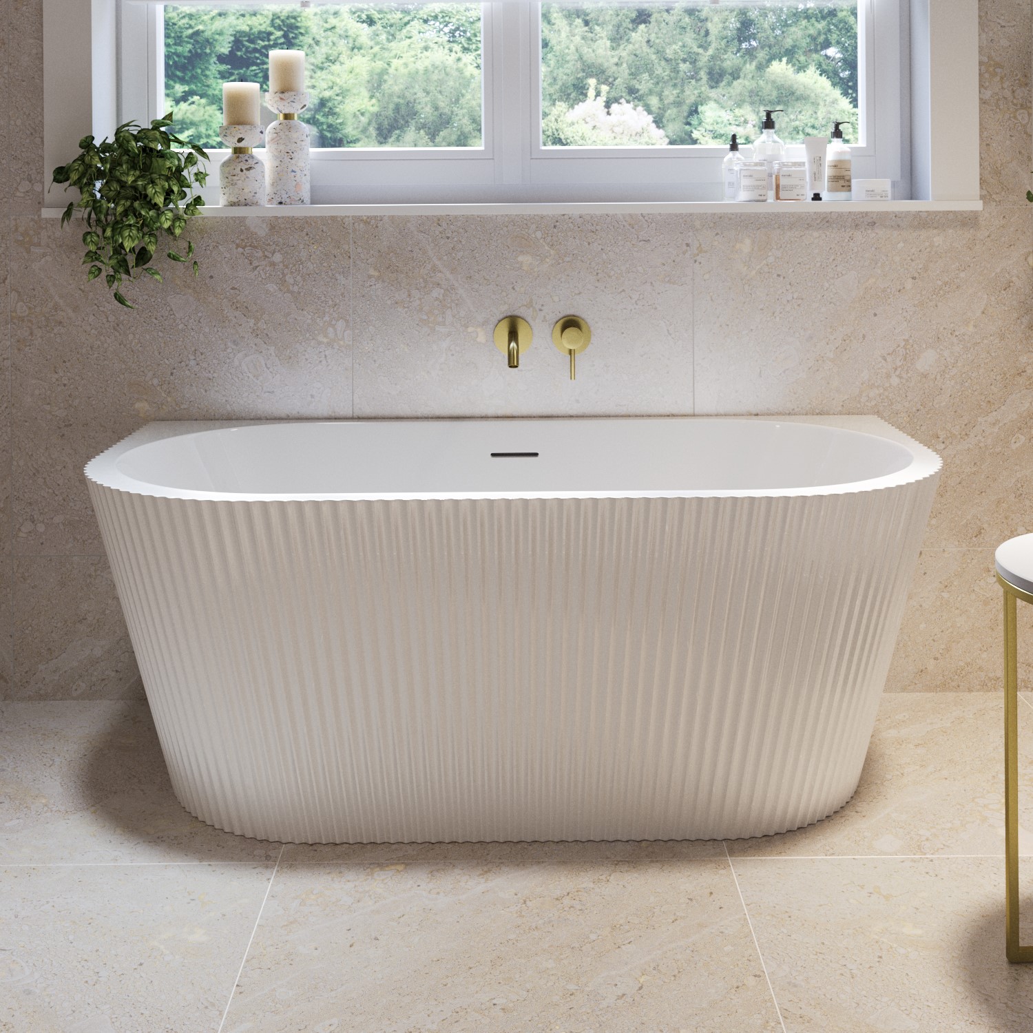 Gable Freestanding Fluted Double Ended Back To Wall Bath 1500 X 745Mm FLGAB1500