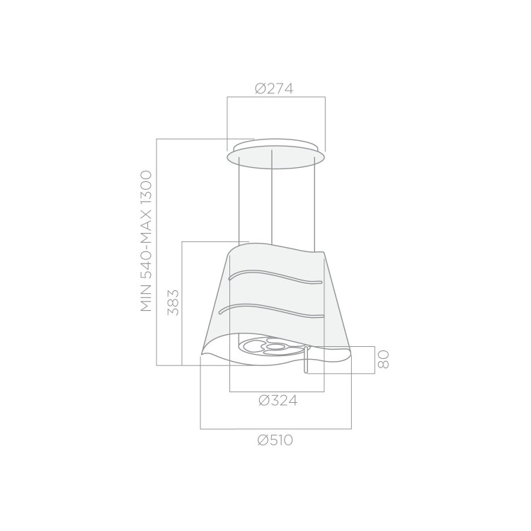 90 Elica FLOW Flow Ceiling Mounted Decorative Island Cooker Hood